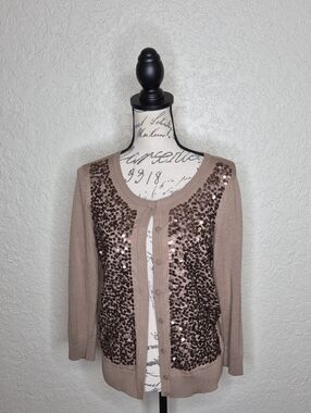 Talbots Sequin‎ Front Cardigan Sweater Brown Size S